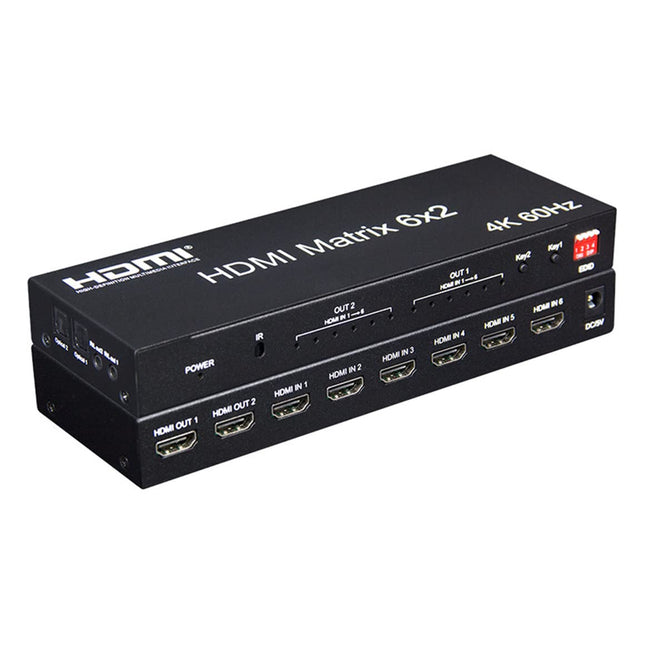 XYKJOBC 4K 60Hz 6x2 HDMI maatriks 6 sisendi 2 väljundi HDMI jaoturi lüliti 4x2 HDMI maatriksi audio-video muundur EDID-ga PC TV kahe monitori jaoks (6x2 HDMI maatriks)