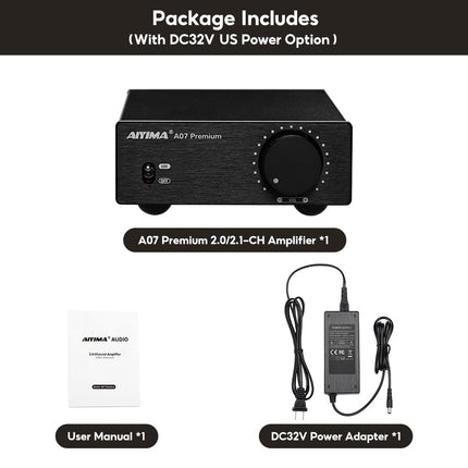 Upgrade AIYIMA A07 Premium TPA3255 Power Mini Amplifier 4 Ohm 300Wx2 HiFi Class D Integrated Amp 2 Channel Stereo Amplifier for Passive Speakers Home Audio with DC 32V Power Adapter
