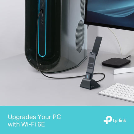 TP-Link Archer TXE70UH 𝗪𝗶𝗙𝗶 𝟲𝗘 WLAN-pulk arvutile, USB WLAN-adapter AXE5400 kahesageduslik, MU-MIMO, WPA3, USB 3.0, ühildub ainult Windows 10/11-ga