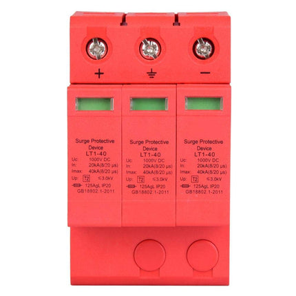 Alalisvoolu ülepingekaitse PV, ülepingekaitse 3P mooduli disain ja visuaalne hoiatusmoodul 3,0 kV piksekaitseks, 35 mm DIN-rööpale kinnitatav (3p40ka)