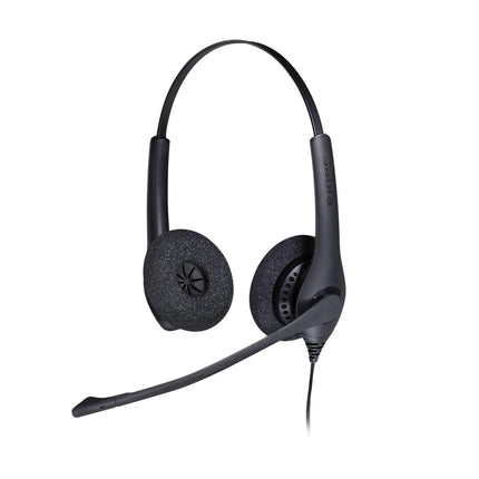 Jabra Biz 1500 kiirühendusega kõrvapealsed stereopeakomplektid - juhtmega kõrvaklapid mürasummutava mikrofoni ja helitugevuse kaitsega lauatelefonidele, must
