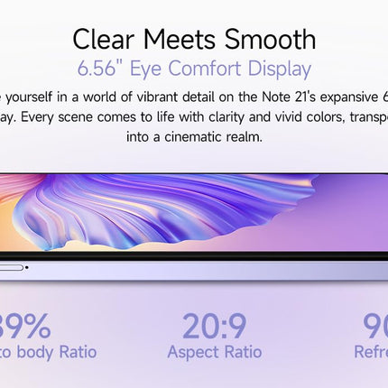 Ulefone Note 21 Android 14 nutitelefon ilma lepinguta, 8 GB RAM + 128 GB ROM, 6,56'' HD+ suur ekraan, 13MP + 8MP, kahe SIM-kaardiga mobiiltelefon, 5000mAh aku, sõrmejälje- ja näotuvastus, GPS, lilla