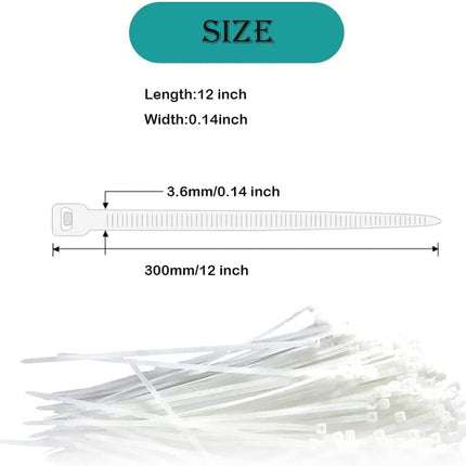 250 tk kaablisidemeid 300 mm iselukustuvad nailonist traatsidemed kaablite jaoks, valged lukuga kaablisidemed