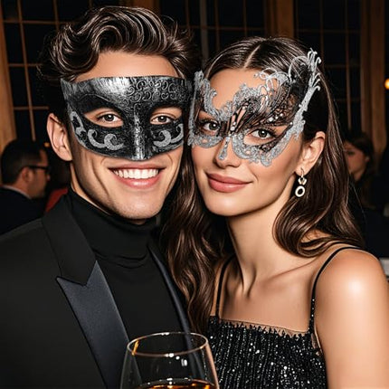 Cupimatchi maskeraadimask paaridele: metallik Veneetsia peomask Halloweeni kostüümi aksessuaar karnevaliks