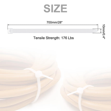 QUARKZMAN 50 Pack 700mm/28" Long Cable Ties Resealable 10mm/0.4" Head Width Self-Locking Cable Ties Durable for Cable Management, 80kg/176lb Tensile Strength Cable Ties White