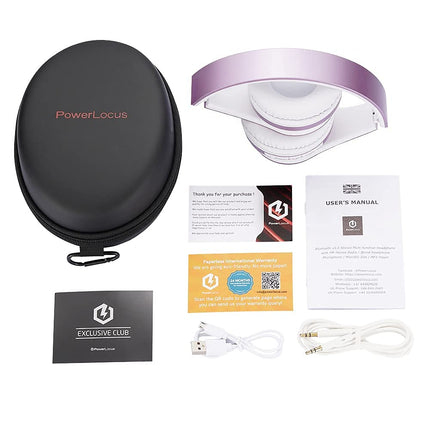 PowerLocus Bluetooth-kõrvaklapid, juhtmevabad Bluetooth-kõrvaklapid, kokkupandavad juhtmevabad kõrvapealsed kõrvaklapid, peakomplekt, Aux-tugi, mikrofon, käed-vabad funktsioon iPhone'ile, Androidile, arvutile (valge/lilla)