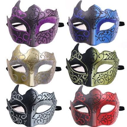 GZqiancangi 6 Veneetsia maski pakk, vintage Veneetsia mask elastse köiega Halloweeniks/jõuludeks, karnevaliks, maskeraadiks, kostüümimaskiks, cosplayks