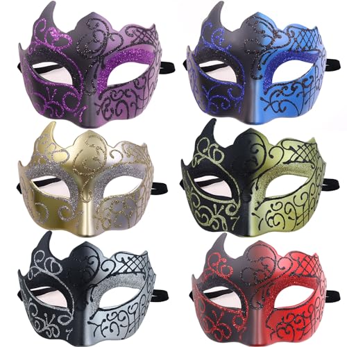GZqiancangi 6 Veneetsia maski pakk, vintage Veneetsia mask elastse köiega Halloweeniks/jõuludeks, karnevaliks, maskeraadiks, kostüümimaskiks, cosplayks