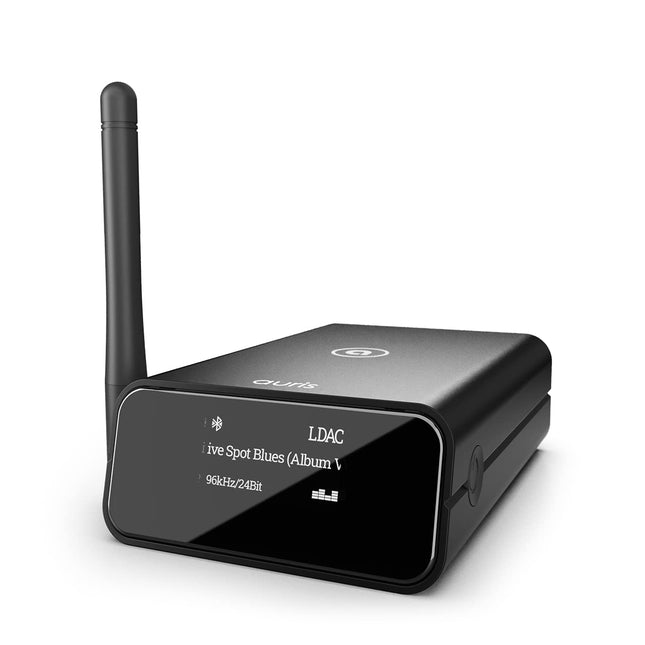 Auris Blume Pro Hi-Fi Bluetooth 5.3 muusikavastuvõtja - Bluetooth-adapter audiofiilidele sobiva DAC-i, LDAC-i, AptX HD, OLED-ekraani ja optilise koaksiaalse AUX-väljundiga koduse stereo, AV-vastuvõtja või võimendi jaoks