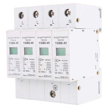 Home Surge Protector, 4P 40KA 220V Home Surge Protector DIN Rail Low Voltage Protection Arrester Device for Thunder Protection