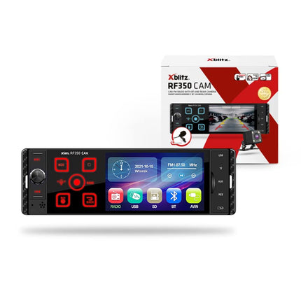 Xblitz RF350 CAM autoraadio tahavaatekaameraga, Bluetooth 4.0, kaugjuhtimispult, USB, lisasisend, 1DIN