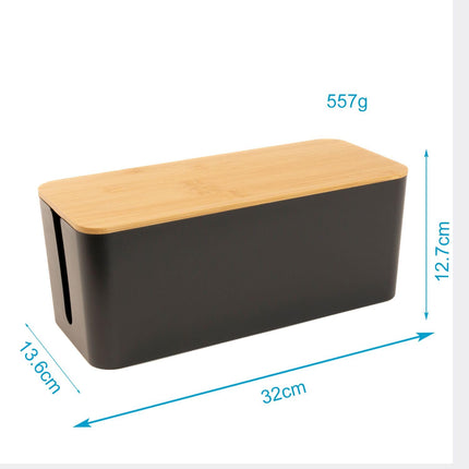 Intirilife kaablikarp musta bambuskaanega - 32 x 13,6 x 12,7 cm - kaablihalduskarp, korraldaja kaablite ja pikendusjuhete peitmiseks