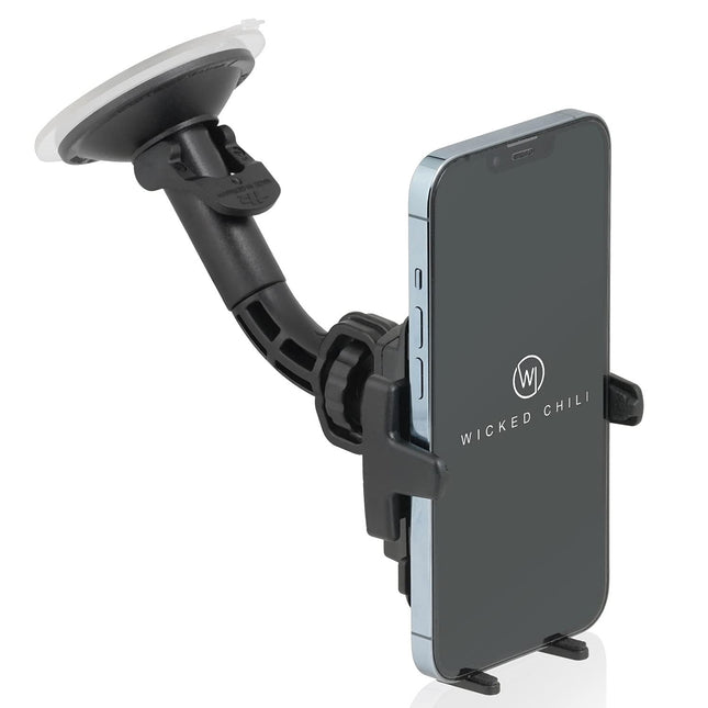 Wicked Chili Car Mount Compatible with iPhone 15, 14, 13, 12, 11 (Pro, Mini) SE 2020, SE, XS, X, 8, 7 Car Phone Holder with Suction Cup and Ball Joint (Made in Germany)