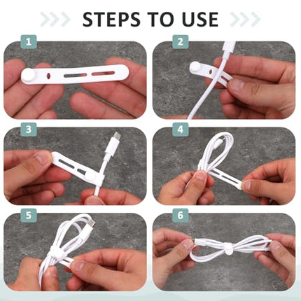 Reusable Silicone Cable Ties, Adjustable Wire Organizer, Bundle Straps for Devices and Charging Cables, Black and White, 20 Pack