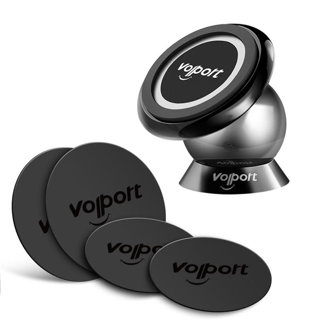 volport Magnetic Car Phone Holder 360 Degree Rotatable Magnetic Car Mount with 4 Metal Plates for iPhone/Samsung/Huawei/Xiaomi, Compatible with Various Types of Mobile Phones