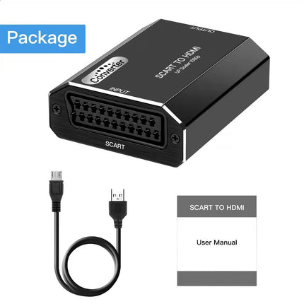 KUYIA Scart to HDMI Audio and Video Converter, Aluminum Housing, Scart In to HDMI Out Adapter, HD 720P/1080P Switch Video Audio Upscale Converter for HDTV Monitor STB VHS Xbox PS3 Sky
