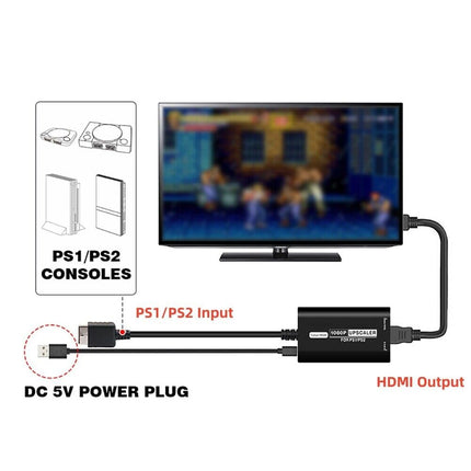 Jerilla PS1 PS2-HDMI muundur 1080P ülesskaleerija, PS2-HDMI adapterkaabel RGBS-YPbPr / 16:9-4:3 video-audio muundur + HDMI-kaabel PS1/PS2 konsoolile, HDTV-le