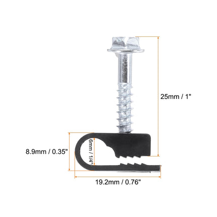 sourcing map 10 x Individual Coaxial Cable Clips 6mm Screw Clip Electrical Cable Holders Plastic Wire Clamps for Cable Management Black