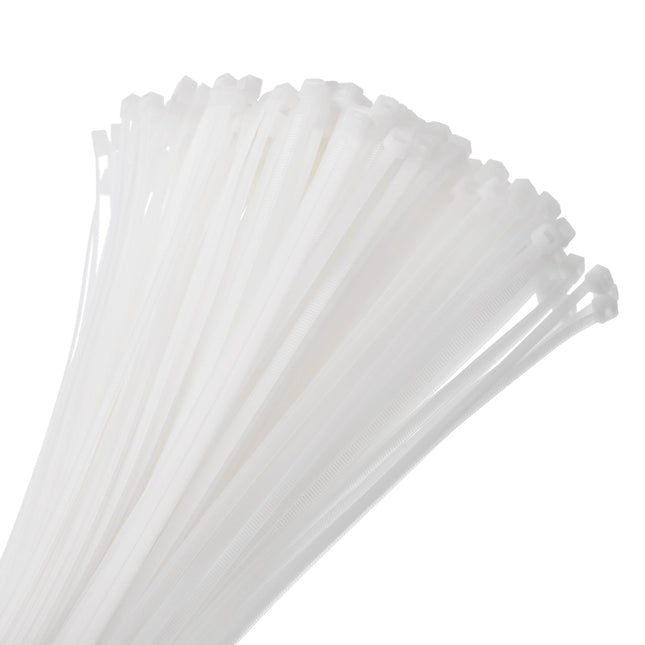 Hankimiskaart 400 mm 18 kg Iselukustuvad ekstra pikad nailonist 5 mm kaablisidemed kaablite haldamiseks valged 200 tk