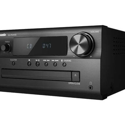 Panasonic SC-PMX90 mikrosüsteem bambuskõlaritega (Hi-Fi, kodune heli, 14 cm bassikõlar, 1,9 cm siidist kupliga kõrgsageduskõlar, 1,5 cm pieso-kõrgsageduskõlar, Bluetooth, kahekordne USB, FM-raadio, AUX 3,5 mm) - must