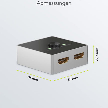 goobay 58486 HDMI-lüliti 2 sisendit, 1 väljundit / 4K sagedusel 60Hz (2160p) HDMI-jaotur/HDMI 2.0-lüliti PS4, PS5, sülearvutite või monitoride jaoks, hõbedane/must
