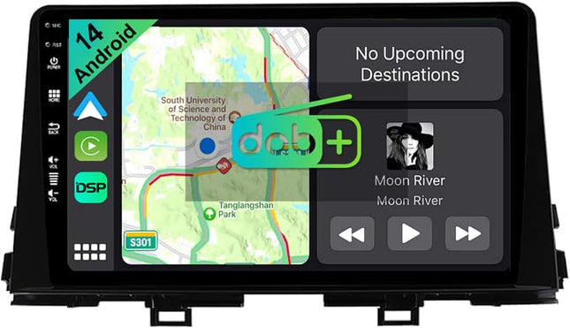 YUNTX [DAB-4G+64G] Android 14 autoraadio Kia Picanto Morningile (2017-2020) - [sisseehitatud DAB+/CarPlay/Android Auto/DSP/GPS] - 9” IPS 2.5D puuteekraan - mikrofon + kaamera - USB/MirrorLink/Bluetooth 5.0
