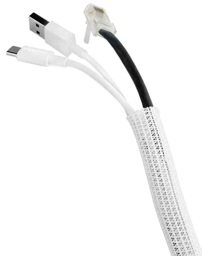 QWORK® 3-meetrine isesulguv kaablihülss, lõigatav kootud kaablikanal, valge kaablikaitse Ø 13–20 mm