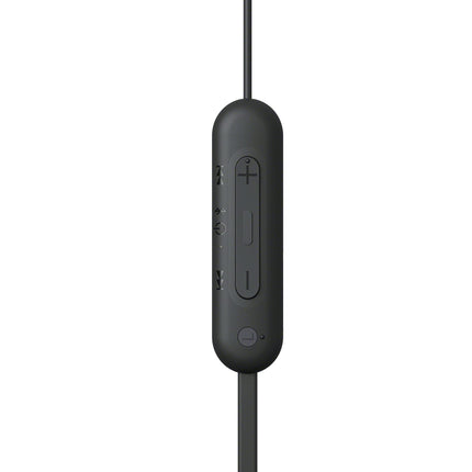 Sony WI-C100 juhtmevabad kõrvaklapid (kuni 25 tundi aku tööiga, optimeeritud häälassistentidele, integreeritud mikrofon telefonikõnede jaoks, Bluetooth), mustad, väikesed