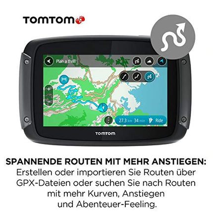 TomTom Motorcycle Navi Rider 500, 4,3-tolline ekraan, spetsiaalselt mootorratastele mõeldud käänulised ja mägised marsruudid, liiklusummikute vältimine tänu TomTom Trafficule, Euroopa kaardiuuendused, mootorrattahoidik + kaitsev kandekott