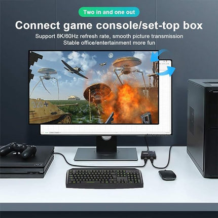 HDMI Splitter 8K@60Hz 4K@120Hz, HDMI 2.1 Switch, Aluminum Bidirectional HDMI Switcher 2 In 1 Out or 1 In 2 Out HDMI Distributor, HDMI Switch Supports 8K 4K for PS5 HDTV Xbox