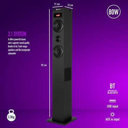 NGS Sky Charm - 50W Bluetooth-kõlar kaugjuhtimispuldi, optilise sisendi, USB, FM-raadio ja AUX-sisendiga (SKYCHARM 2.1)