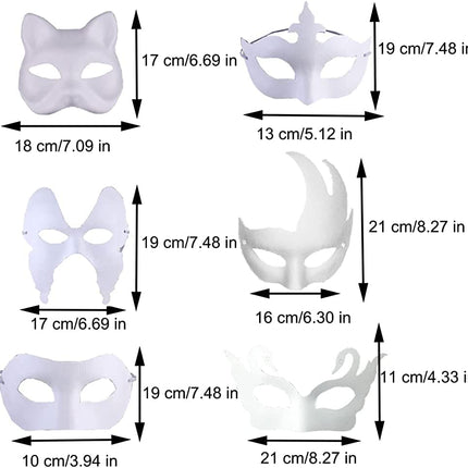 Kalsey 12 tükki isetehtud peomaske, valge mask, käsitsi maalitud mask, valge maskipaberist mask, sobib lõpupeoks, karnevaliks, cosplay'ks