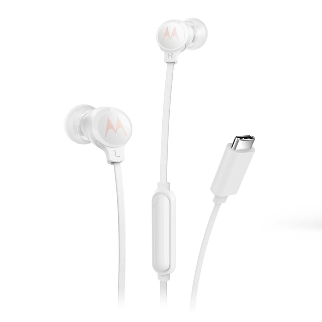 Motorola Sound Earbuds 3C-S kõrvasisesed kõrvaklapid mikrofoniga, mugav istuvus, käed-vabad kõned, kõrglahutusega heli, turvaline disain, USB-C port, valge