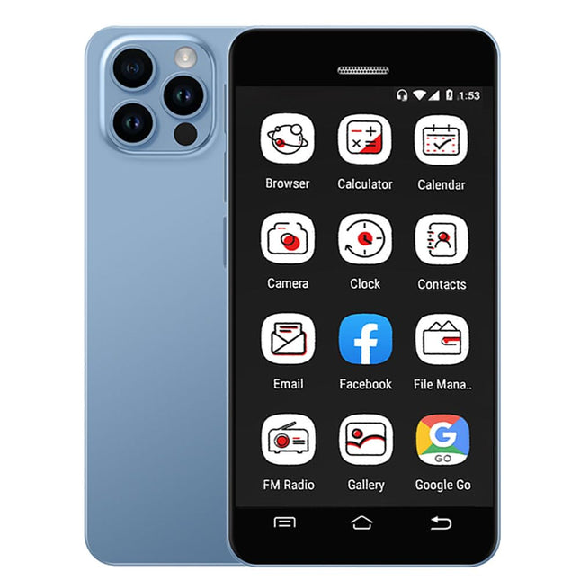 Hipipooo mininutitelefon, lukustamata 4G väiketelefon, 2,95 tolli, kahekordne SIM-kaart, 1400mAh aku, 2MP + 5MP kaamera, Android 9 lastetelefon, varutelefon täiskasvanutele 2GB + 16GB (4G-sinine)