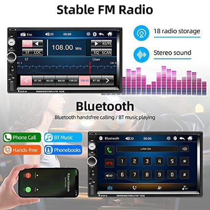 Podofo 2 DIN 7-tolline autoraadio koos Mirror Linkiga iOS/Androidi jaoks, Bluetooth puutetundliku ekraaniga raadio, FM/USB/roolil juhtimine/AUX-IN+tagurduskaamera