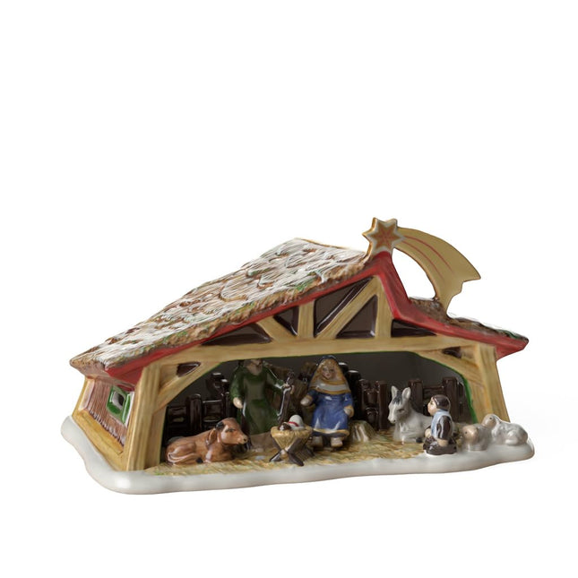Villeroy &amp; Bochi jõulumänguasja mälestussündmuse stseen, dekoratiivne sündimuse stseen jõulupuu alla, kõva portselan, värviline, 27 x 16 x 16 cm