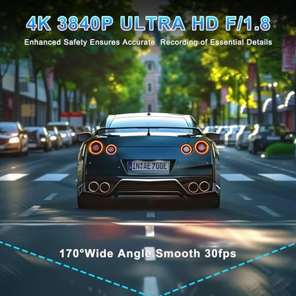 4K/2K+1080P Dashcam Car Front Rear, WiFi Dash Cam with 64GB SD Card, Dash Cam Car Night Vision, 170° Wide Angle WDR, 24/7 Parking Monitoring Functionality, G-Sensor, Loop Recording, Max 256GB