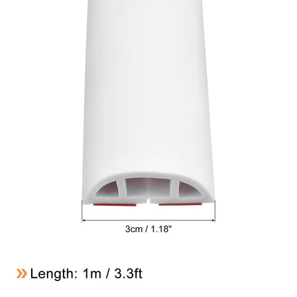 uxcell D30 1 m Floor Cord Cover, PVC Cord Cover Floor, Wire Cover for Extension Cords, Protect Wires and Prevent Cable Trips, Hole Width 1 cm, White