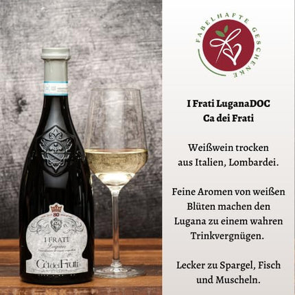 Kinkekomplekt Lugana, Itaalia valge vein, šokolaaditrühvlitega kaunis kinkepakendis
