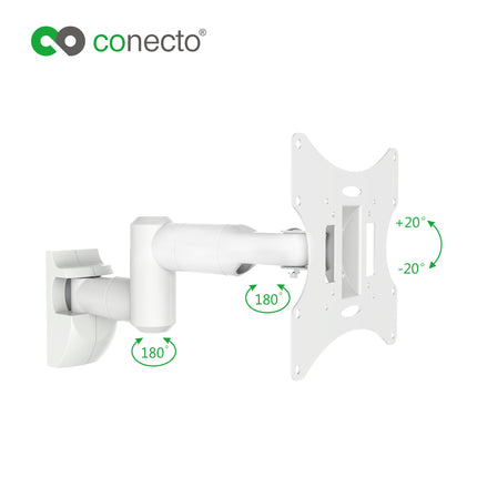 Conecto seinakinnitus monitoridele ja teleritele kuni 42 tolli, pöörlev (+/-90°), kallutatav (+/-20°), VESA 50x50, 75x75, 100x100, 200x100, 200x200, max. 30 kg kandevõime, valge, SA-CC50252-V2