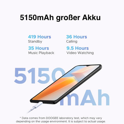 DOOGEE N55 mobiiltelefon ilma lepinguta (Android 14 nutitelefon, 6,56" HD+ 90Hz ekraan) 9GB RAM+128GB ROM, 5150mAh aku, 13MP tehisintellektiga kaamera, kahe SIM-kaardiga 4G LTE, kaheksatuumaline, must