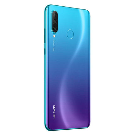 HUAWEI P30 Lite (128GB, 4GB RAM) 6,15-tolline ekraan, tehisintellektiga kolmekordne kaamera, kahe SIM-kaardiga globaalne GSM tehase lukustamata MAR-LX3A - rahvusvaheline versioon (paabulinnu sinine)