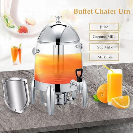Commercial coffee urn, stainless steel hot beverage dispenser with lid, tap, and fuel holder for hotels, buffets, and catering events/made entirely of steel (color: all-steel)