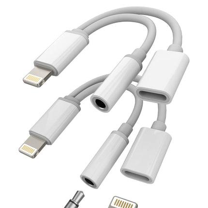 iPhone'i AUX-adapter kõrvaklappide pesa kaabli jaoks (2 tk), 2-ühes Lightning - 3,5 mm kõrvaklappide jaotur 11 12 13 14 Pro 7 8 Plus X XS laadimiskaabel, Apple MFI sertifitseeritud heli laadimismuundur