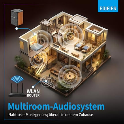 EDIFIER MS50A - Mitmetoaline WiFi nutikõlar Bluetoothi ​​ja juhtmevaba stereo funktsiooniga. Ühildub Amazon Alexa, Apple AirPlay 2, Spotify ja muuga. Pruun