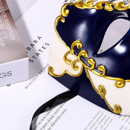 OIDEA meeste karnevalimaski poolmask: Vintage Itaalia Veneetsia mask Halloweeniks ja maskiballideks, Ooperifantoomi fantoomimask tumesinises kuldses värvitoonis pidudeks
