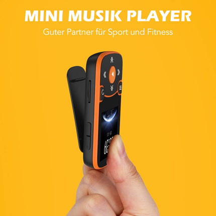 AGPTEK MP3-mängija Bluetooth 5.0 Sport 32GB 1,5-tollise TFT värvilise ekraaniga, mini-muusikamängija klambriga, toetab kuni 128GB TF-kaarti, sõltumatu helitugevuse nupuga, oranž
