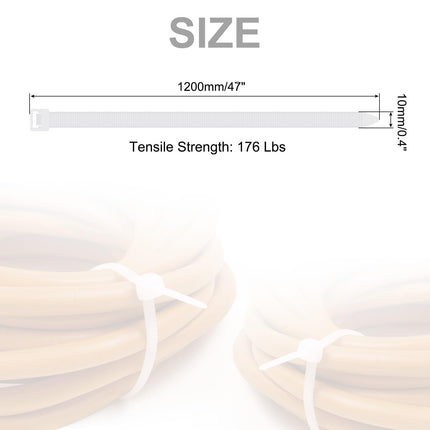 sourcing map 50pcs 1200mm White Self-Locking Nylon Cable Ties Extra Long for Cable Management (a23102800ux0396)