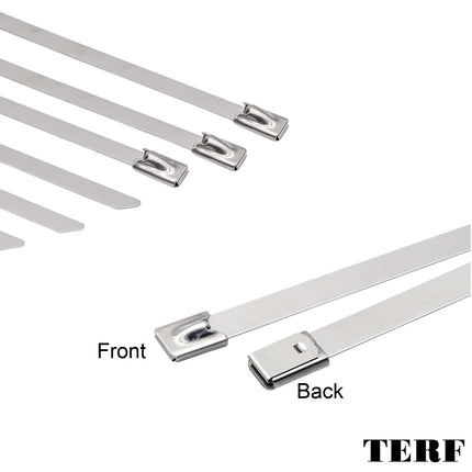 TERF® Stainless Steel Cable Ties, 200 mm x 7.9 mm, Heavy-Duty, Marine-Grade 316 Steel Ties, Secure and Self-Closing, for Indoor and Outdoor Use, Home, Office, Workshop, 20 Pack