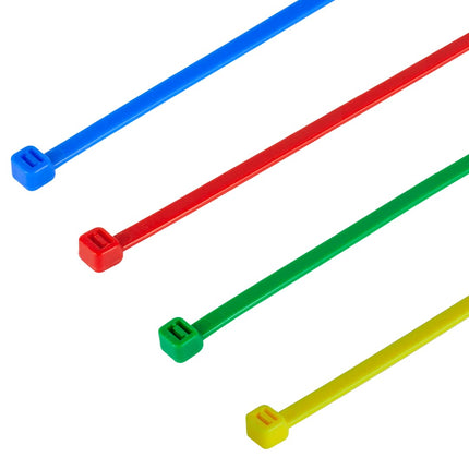 Gocableties cable ties 300 mm x 4.8 mm, high-quality, sturdy, nylon, red, green, blue and yellow, 200 pieces, multi-coloured
